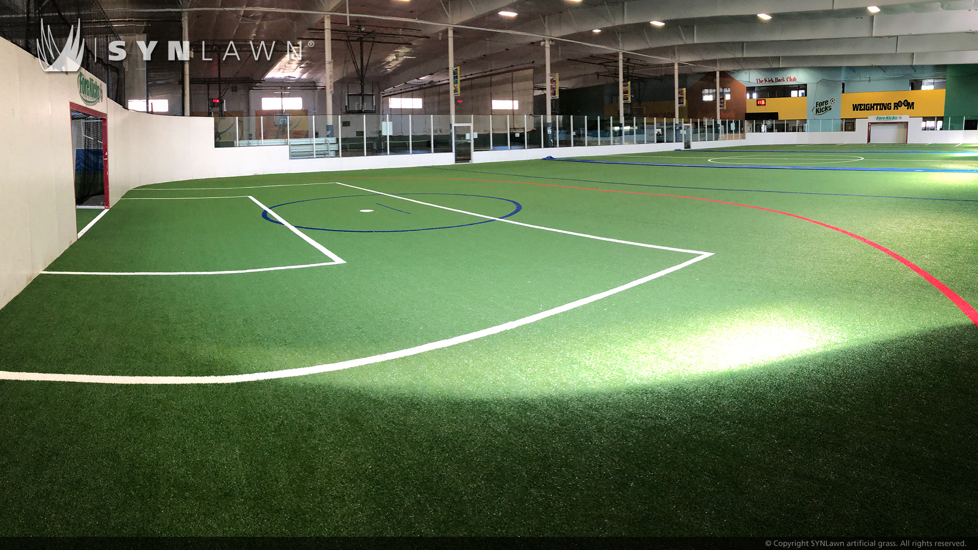 image of SYNLawn artificial grass at Fore Kicks Indoor Sports Facility Boston Massachusetts
