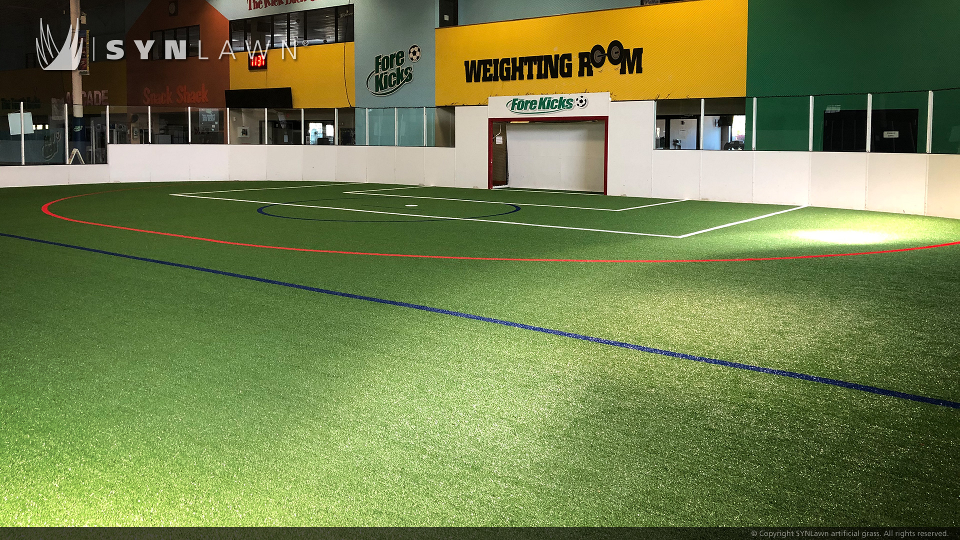 image of SYNLawn artificial grass at Fore Kicks Indoor Sports Facility Boston Massachusetts