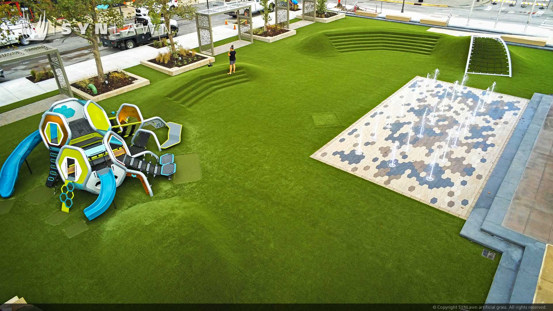 image of SYNLawn artificial grass at Zona Rosa Shopping Center Kansas City Missouri