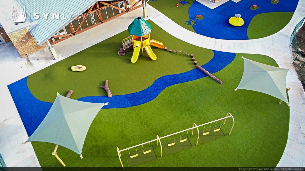 image of SYNLawn artificial playground grass at Liggett Trails Early Education Center in Kansas City Missouri
