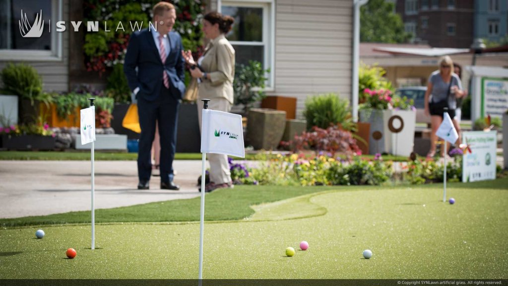 image of synlawn artificial grass putting green at great grow ins carmel indiana roundabout