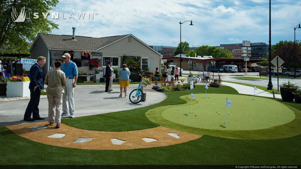 image of synlawn artificial grass putting green at great grow ins carmel indiana roundabout