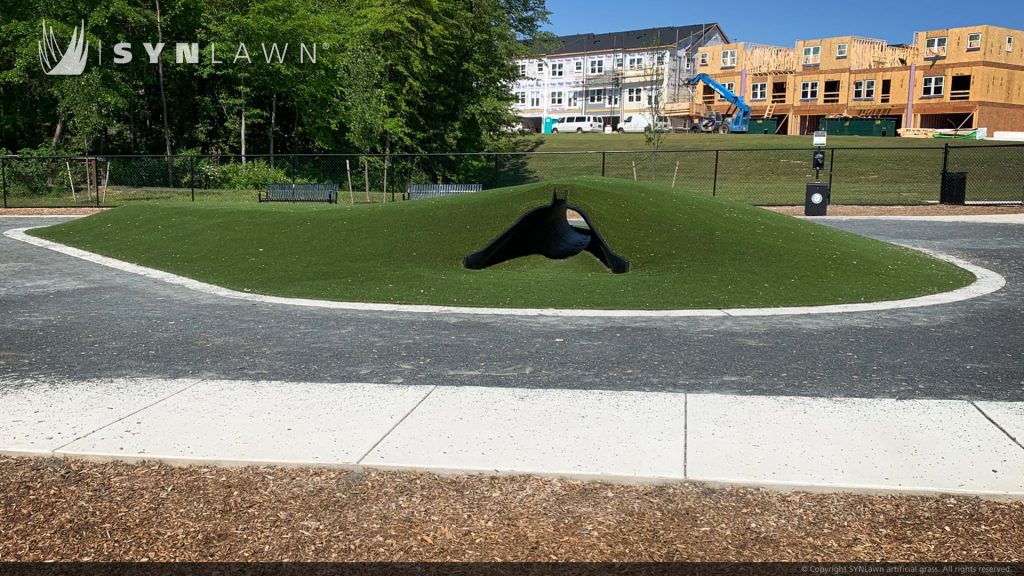 image of artificial pet grass at Greenleigh crossroads dog park Baltimore Maryland