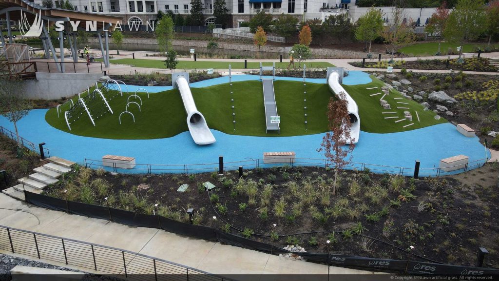 image of SYNLawn artificial grass at Ballantyne Hotel Concert Venue Playground and Putting Greens