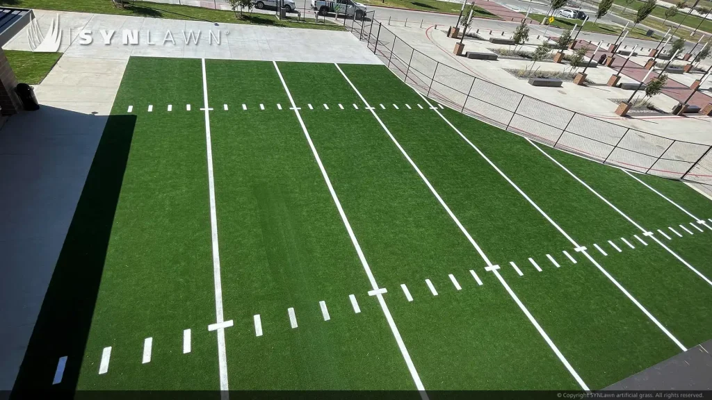 image of SYNLawn artificial grass at Ray Braswell High School Custom Inlaid Logo and Practice Field for Recreation and Multi-Use