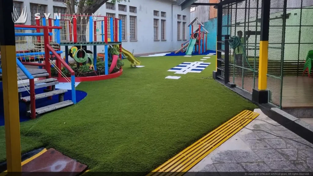 image of SYNLawn child safe artificial grass playground at Escuela Justo Antonio Facio Public School Costa Rica
