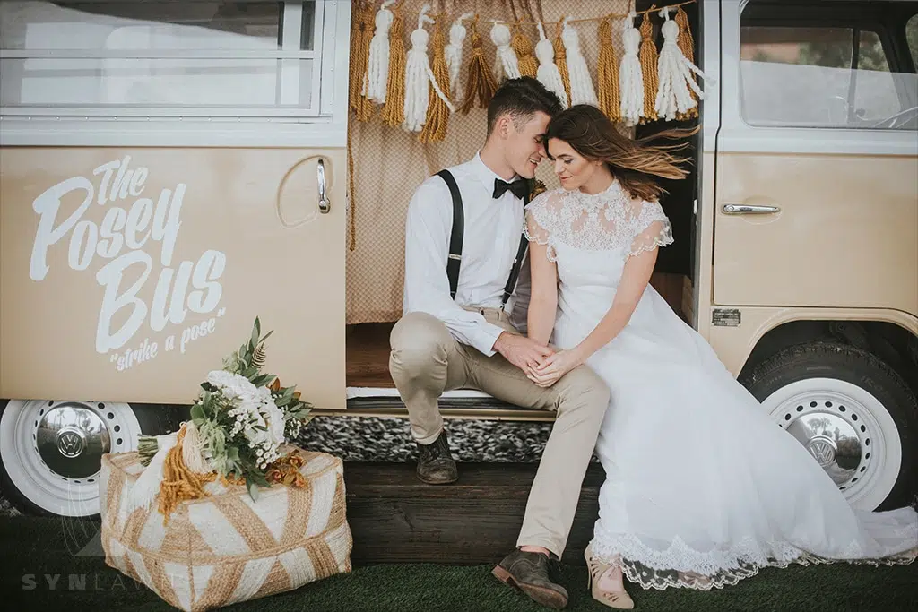 image of the posey bus wedding photo shoot