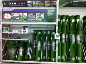 image of synlawn retail display at lowes home improvement stores