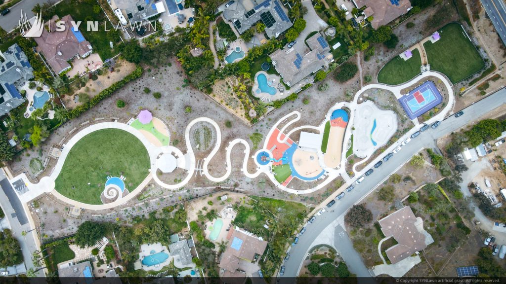 image of SYNLawn child safe artificial playground grass at Olympus Park in Encinitas California