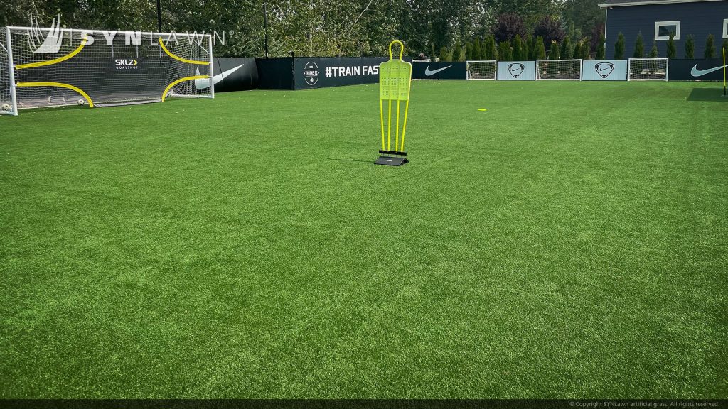 image of SYNLawn Idaho artificial grass sports field putting green tennis and basketball court installed at residential home