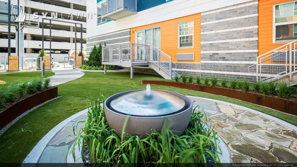 image of SYNLawn Michigan Detroit City Club Apartments Multi-Family Condos Outdoor Courtyard with Artificial Grass Terrace