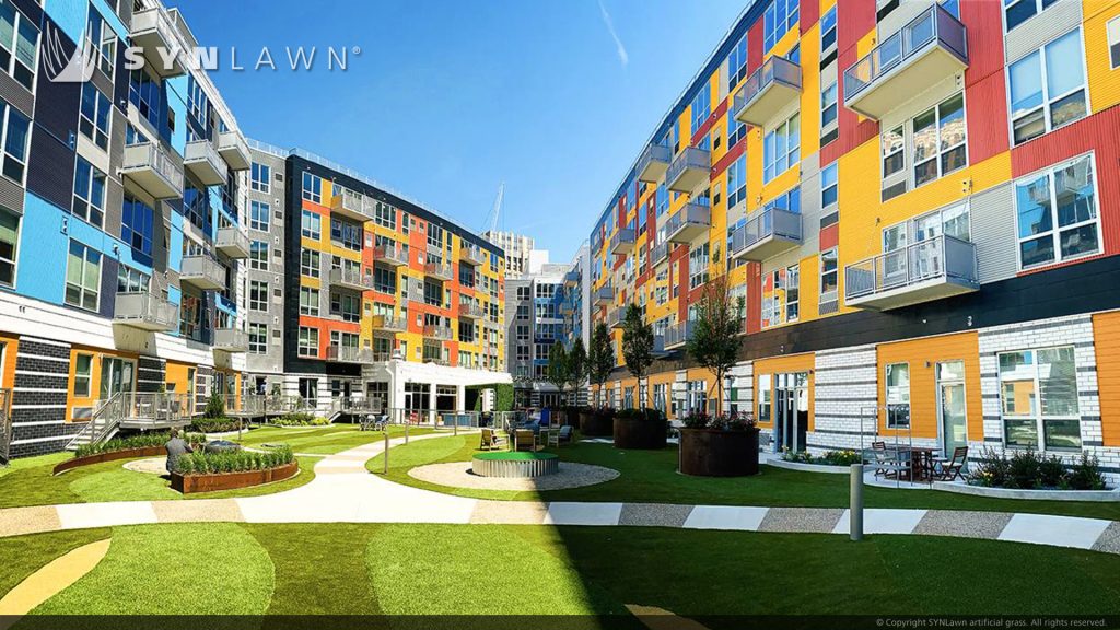 image of SYNLawn Michigan Detroit City Club Apartments Multi-Family Condos Outdoor Courtyard with Artificial Grass Terrace