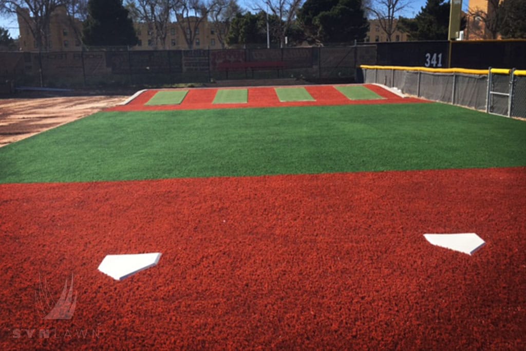 image of baseball field bullpen with synlawn