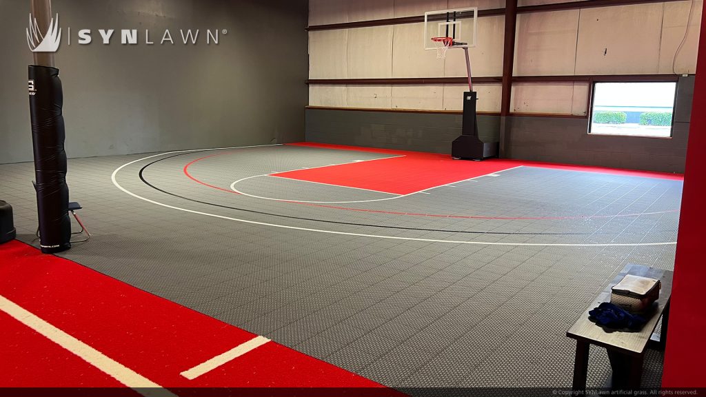 image of SYNLawn SYNCourt Sport Tile Court system for Indoor Baskeball Half-Court