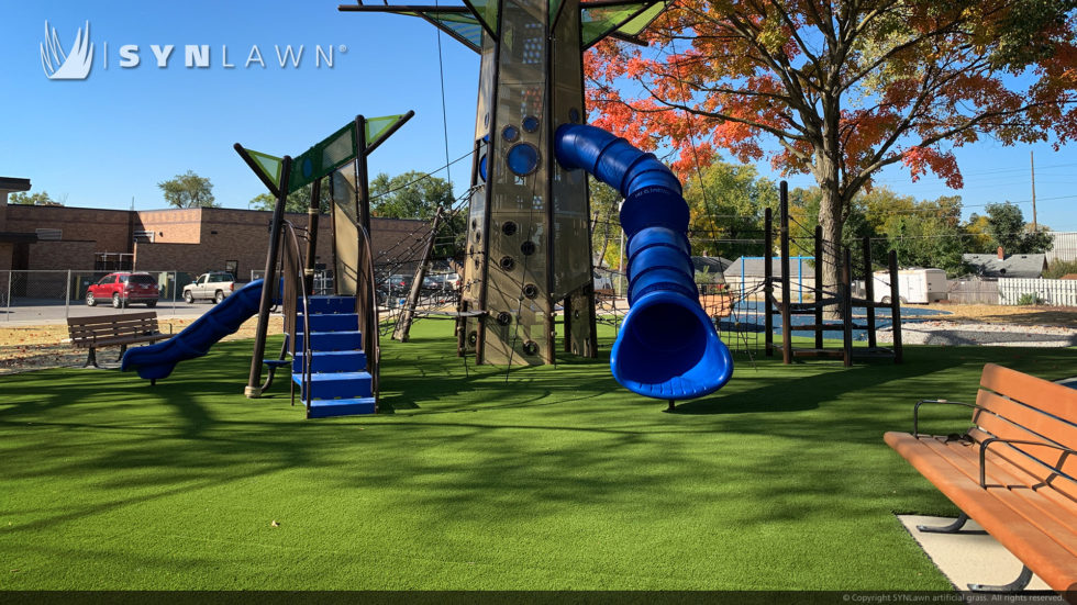 Outdoor park with synthetic grass surfacing