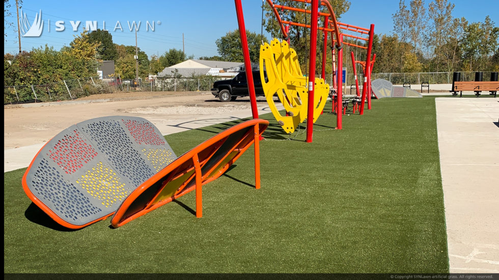 Outdoor park with synthetic grass surfacing