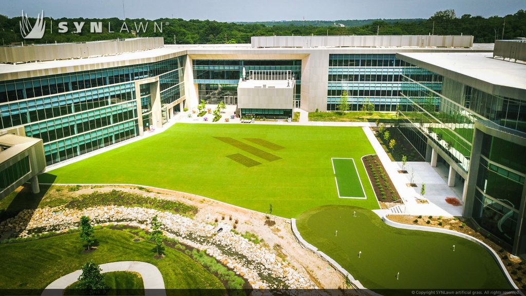 image of SYNLawn artificial grass at Burns and McDonnell office park buildings Kansas City Missouri MO