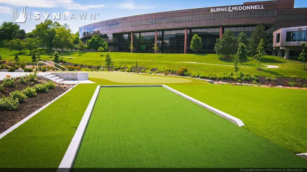 image of SYNLawn artificial grass at Burns and McDonnell office park buildings Kansas City Missouri MO