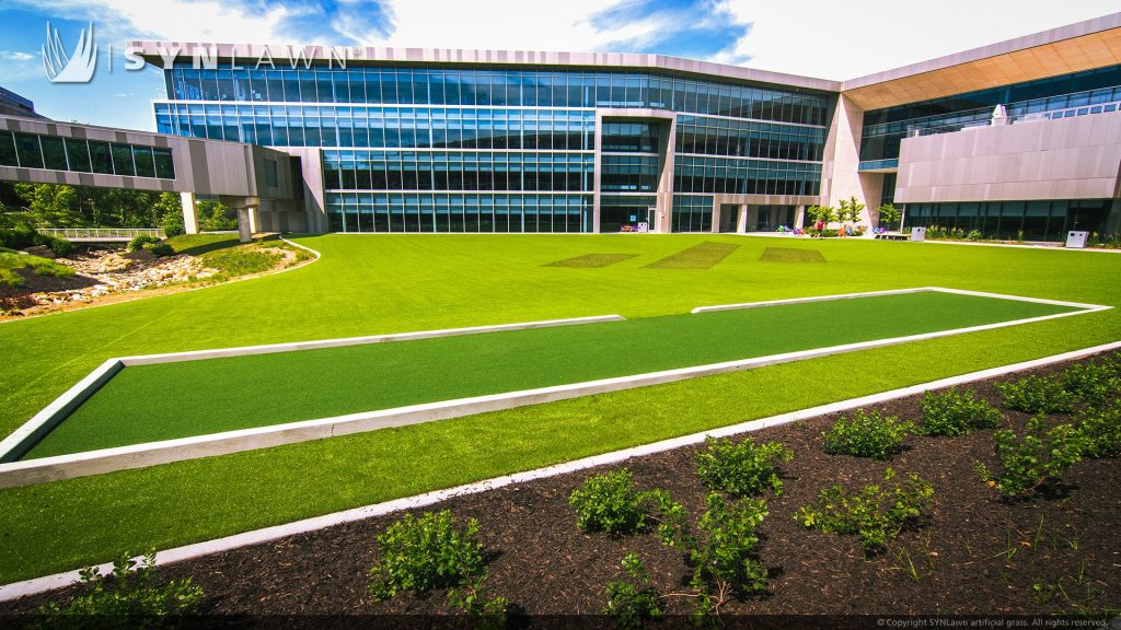 image of SYNLawn artificial grass at Burns and McDonnell office park buildings Kansas City Missouri MO