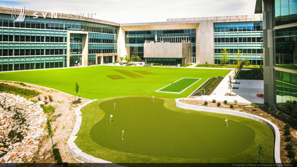 image of SYNLawn artificial grass at Burns and McDonnell office park buildings Kansas City Missouri MO