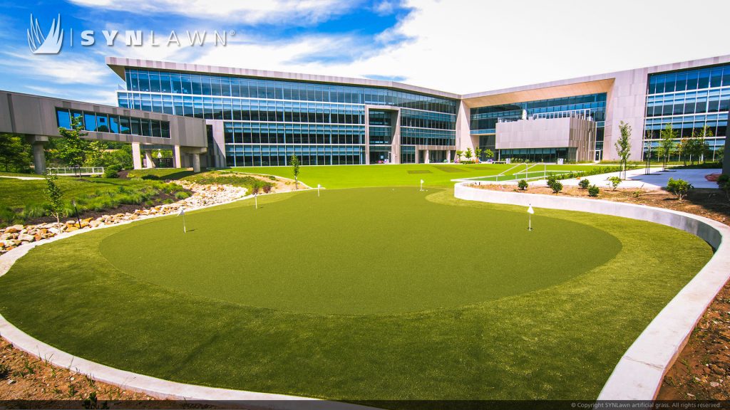 image of SYNLawn artificial grass at Burns and McDonnell office park buildings Kansas City Missouri MO