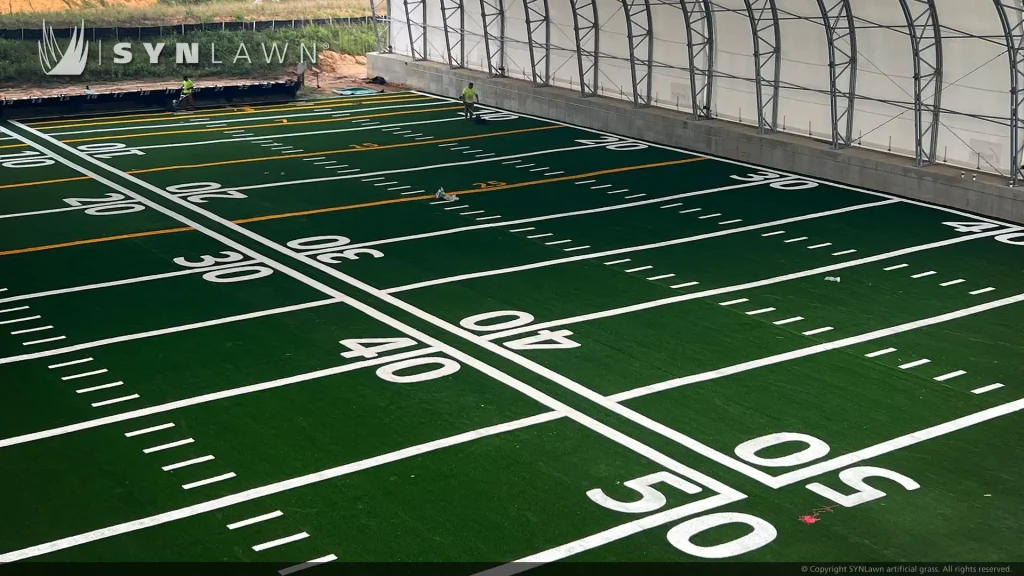 image of SYNLawn artificial grass field at Fort Benning Gun Range Columbus Georgia with custom inlaid yardage hash marks