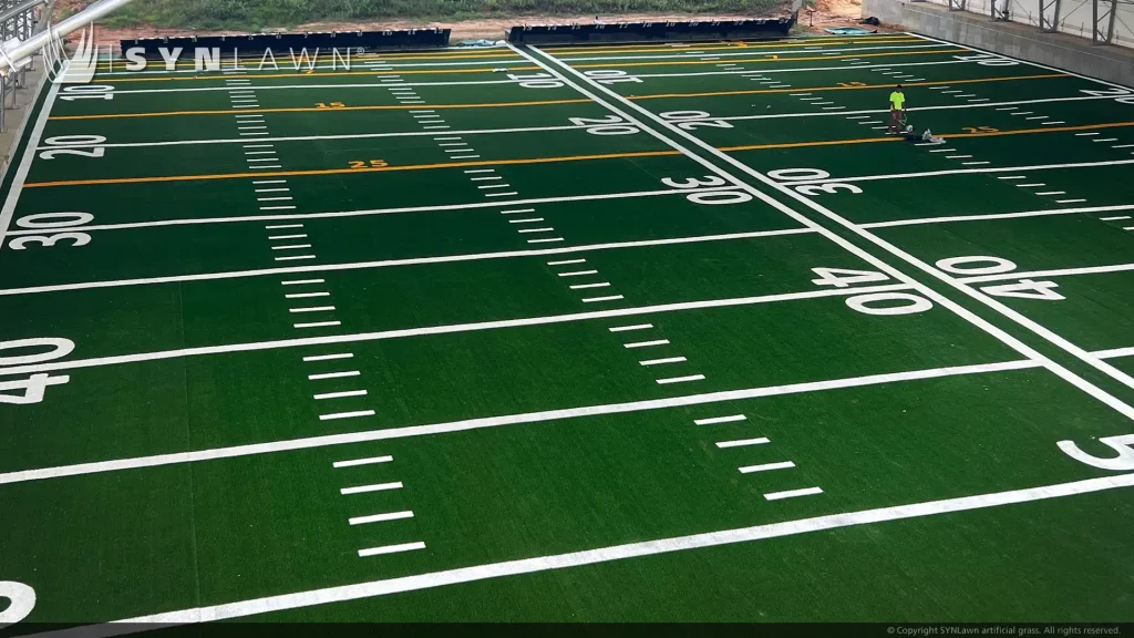 image of SYNLawn artificial grass field at Fort Benning Gun Range Columbus Georgia with custom inlaid yardage hash marks