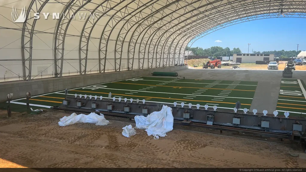 image of SYNLawn artificial grass field at Fort Benning Gun Range Columbus Georgia with custom inlaid yardage hash marks