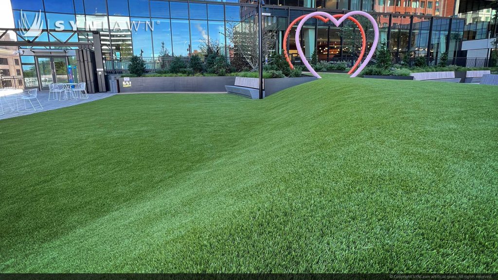 image of SYNLawn artificial grass at Kendall Square Green Garage Boston Massachusettes Google Parking Lot Square