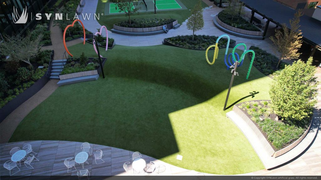 image of SYNLawn artificial grass at Kendall Square Green Garage Boston Massachusettes Google Parking Lot Square