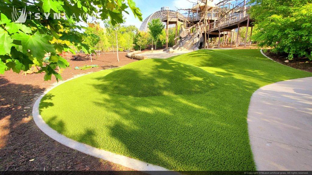 image of SYNLawn artificial grass play area mounds at the Omaha Nebraska Zoo