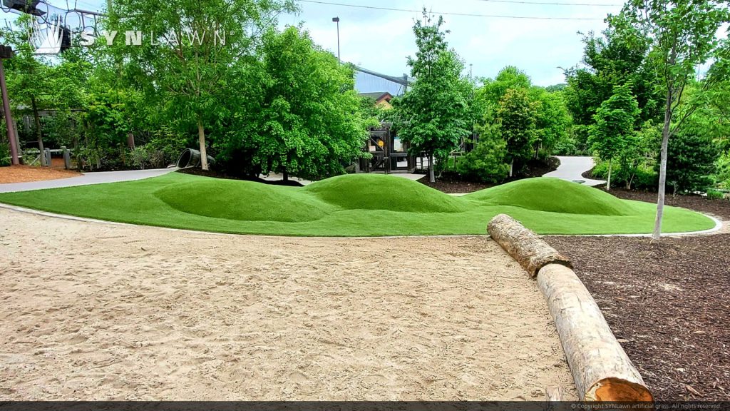 image of SYNLawn artificial grass play area mounds at the Omaha Nebraska Zoo