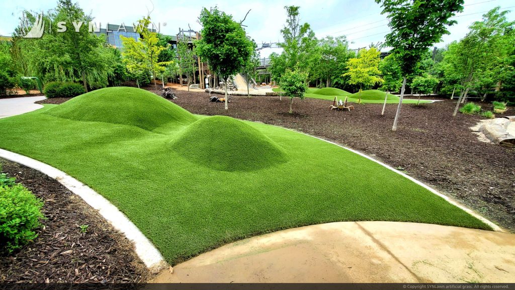 image of SYNLawn artificial grass play area mounds at the Omaha Nebraska Zoo