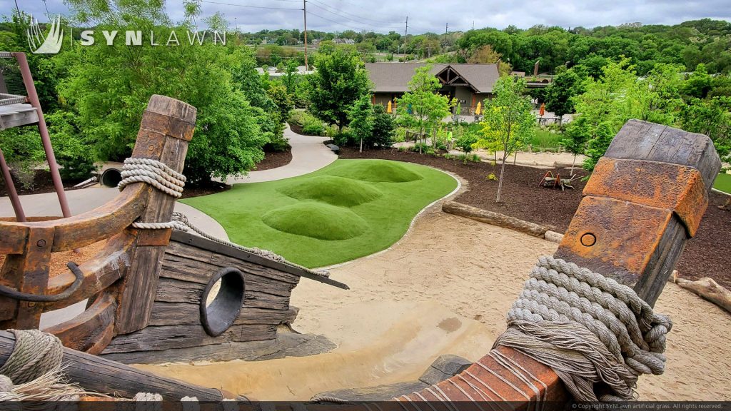 image of SYNLawn artificial grass play area mounds at the Omaha Nebraska Zoo