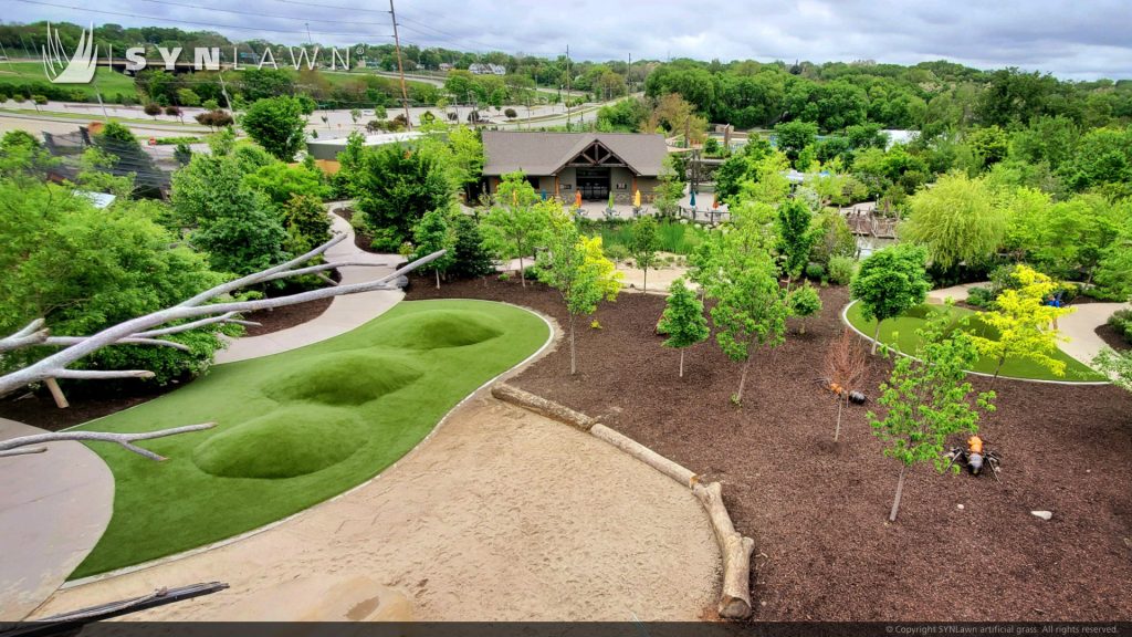 image of SYNLawn artificial grass play area mounds at the Omaha Nebraska Zoo