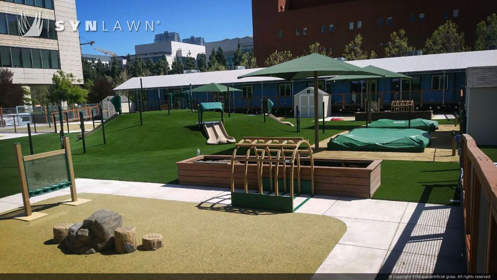 image of synlawn artificial grass chosen for playground upgrades at UCSF mission bay child care relocation