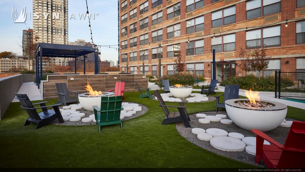 image of SYNLawn SYNCourt Poured in Place Rubber Playground Surface at the Gotham Apartments Rooftop in Jersey City New Jersey
