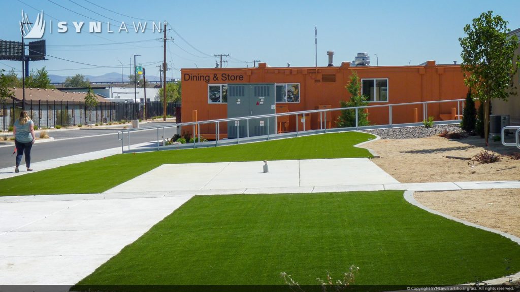 image of synlawn artificial grass at the sage street village dorm-style living community reno nevada