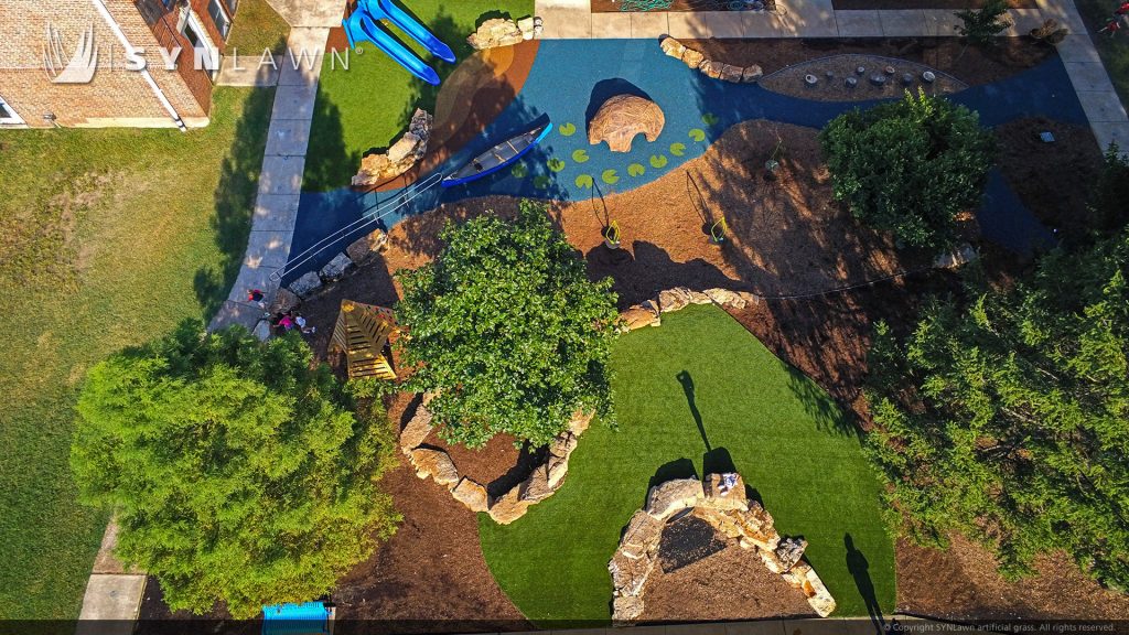 image of Child safe SYNLawn artificial playground grass and poured in place rubber surfacing at Reed Elementary Ladue, Missouri