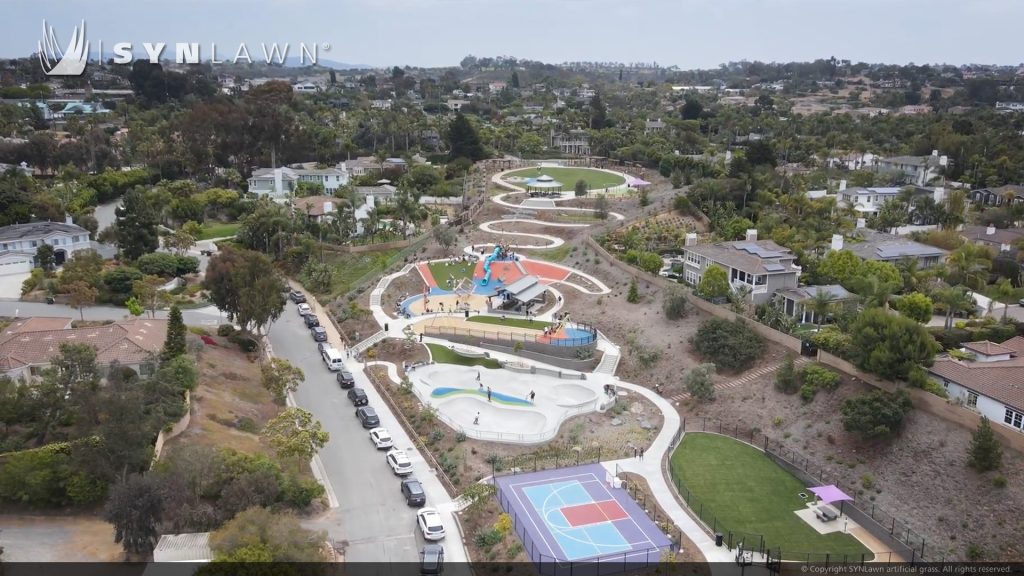 image of SYNLawn child safe artificial playground grass at Olympus Park in Encinitas California