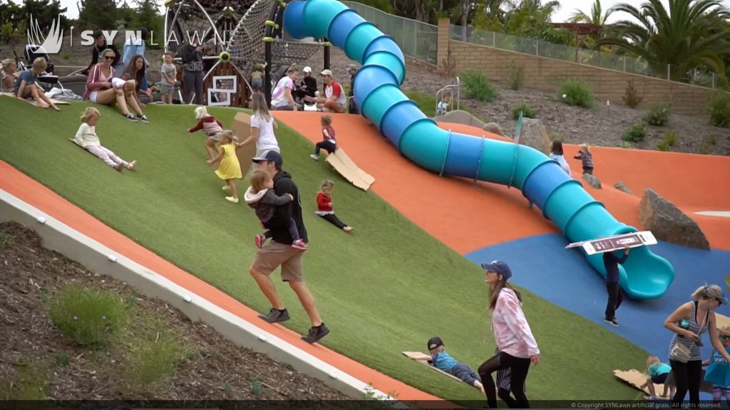 image of SYNLawn child safe artificial playground grass at Olympus Park in Encinitas California