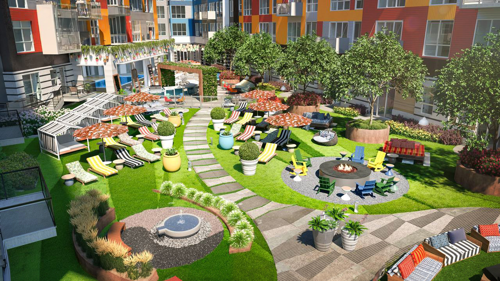 Outdoor Courtyard helps revitalize Detroit Apartment Complex