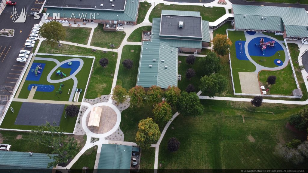 image of SYNLawn artificial grass at Blanchard Valley Center Playground for Residents with Developmental Disabilities in Northeast Ohio