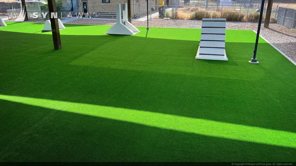 image of SYNLawn pro pet grass installation at the Mountain Home Idaho Air Force Base dog training facility