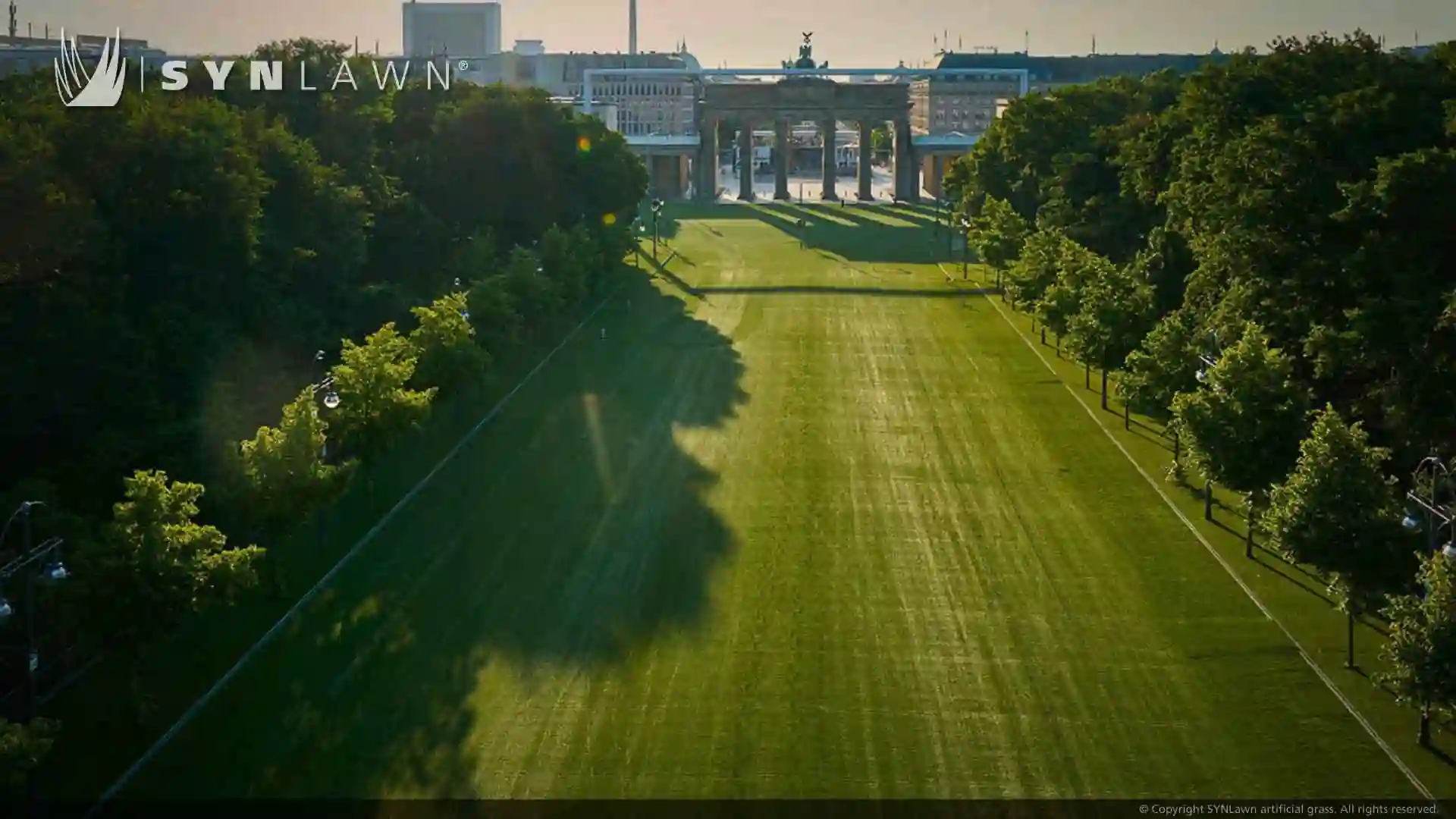 image of SYNLawn artificial grass event turf at the Brandenburg Gate Berlin for the EUFA Euro 2024 Premier Championship Tournament