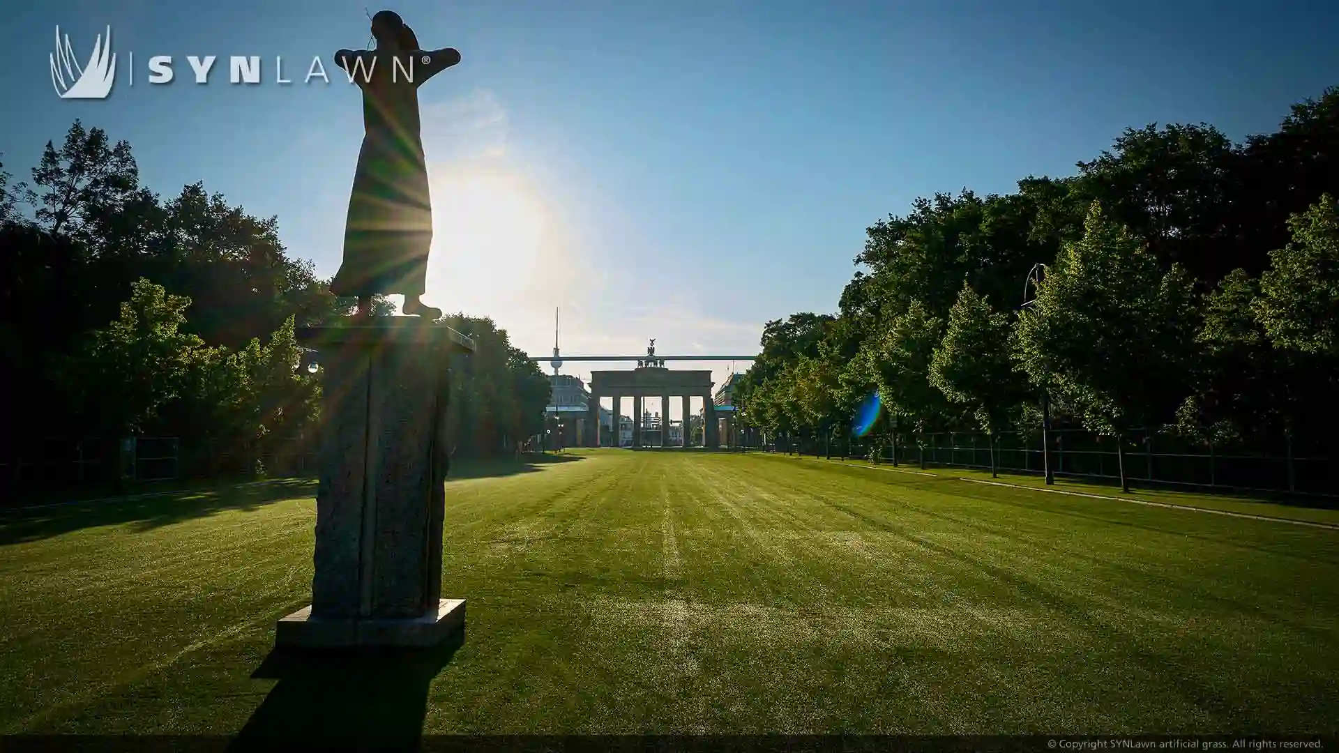 image of SYNLawn artificial grass event turf at the Brandenburg Gate Berlin for the EUFA Euro 2024 Premier Championship Tournament